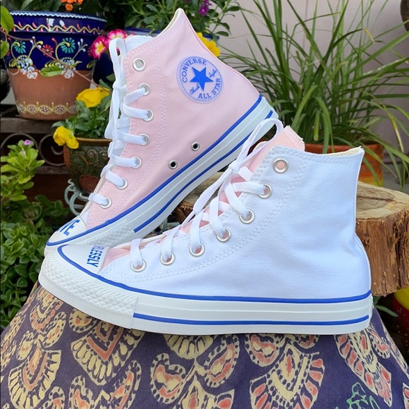 💙New “LOVE FEARLESSLY” Pink & White Converse 7.5 - Picture 7 of 16
